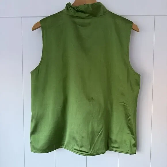 EILEEN FISHER Full Zip Silk Wool Vest M Green Preppy Old Money Coastal Grandma - Picture 3 of 9